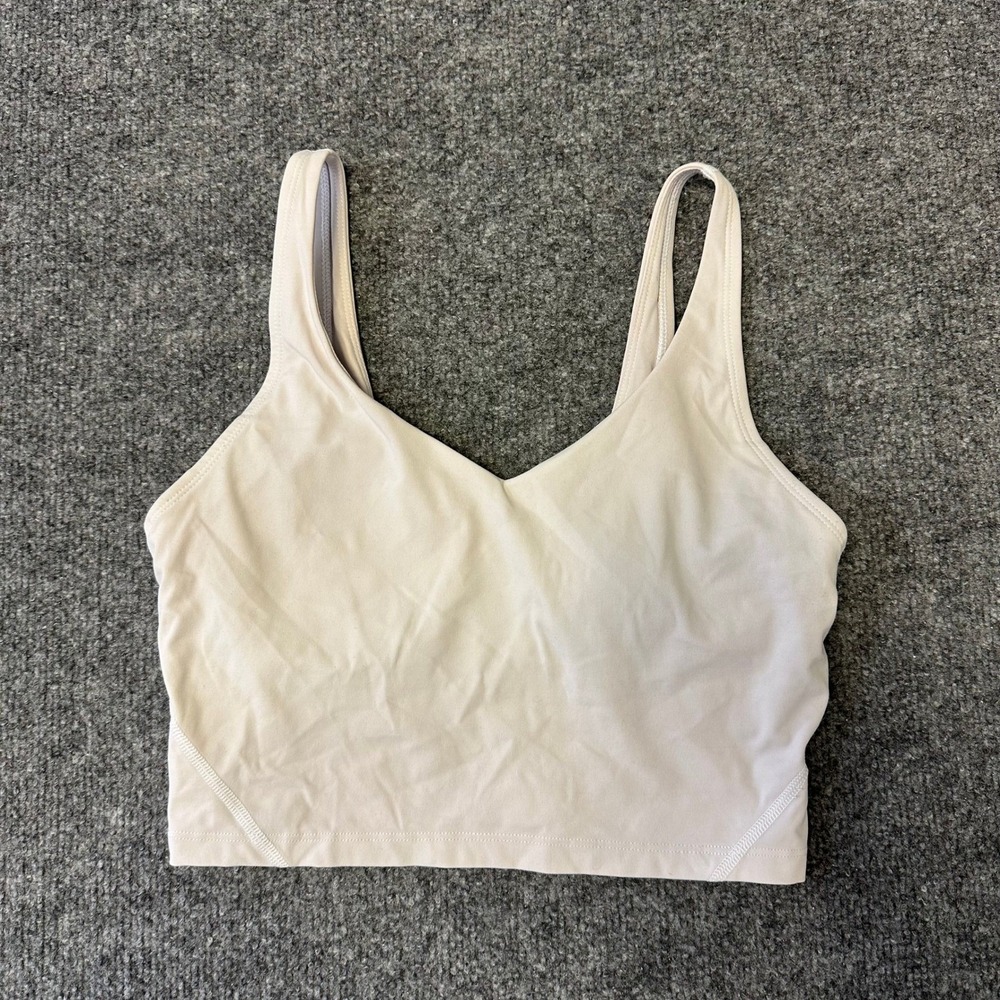 Lululemon Tank Top Womens Size 8 Beige Align Cropped V-Neck Built-in Bra Yoga